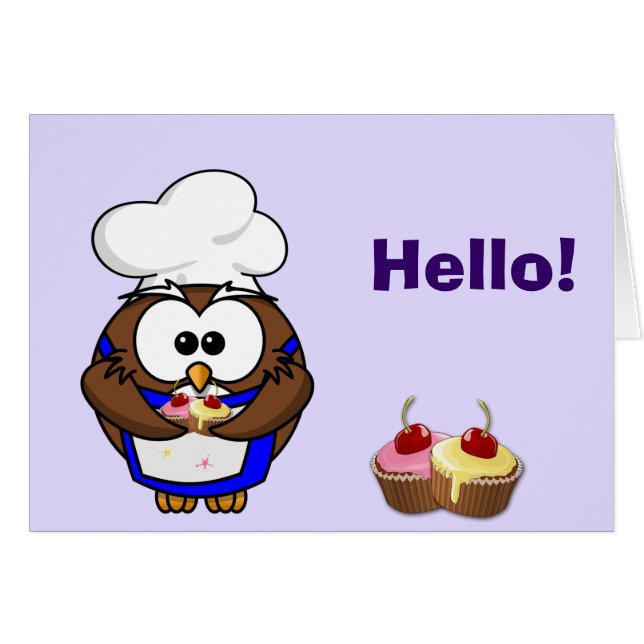 Cartão Coruja-chef cupcake (Frente Horizontal)
