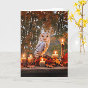 Cartão Coruja de Celeiro e Velas do Equinox do outono