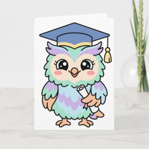 Cartão Coruja de Formatura Kawaii Fofa e Sábia Graduada