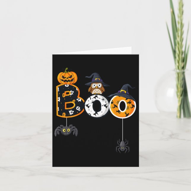 Cartão Coruja de Halloween com aranhas de bruxa (Frente)