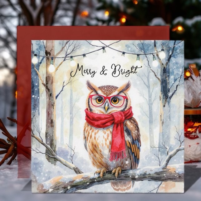 Cartão Coruja de Natal (The peaceful snowy woods and wise owl create a cozy, festive atmosphere!)