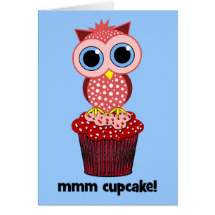 Cartão coruja e cupcake