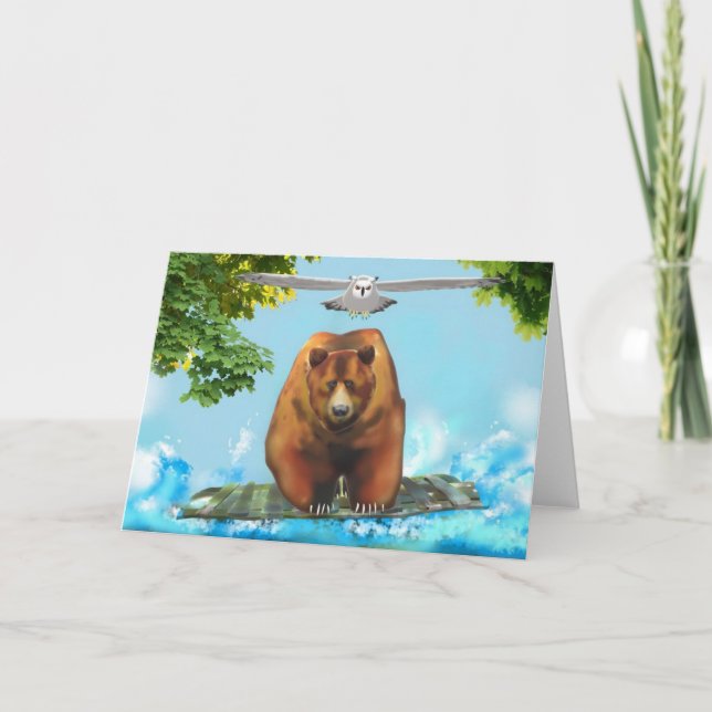 Cartão Coruja e urso Grizzle (Frente)