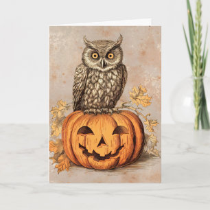 Cartão Coruja Fofa & Abóbora Laranja Feliz Halloween