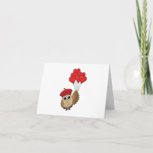 Cartão Coruja Fofa Voando com Balões em Forma de Coração