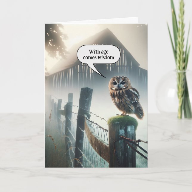 Cartão Coruja Na Cerca Postada Para Ficar Aniversário Mai (Frente)