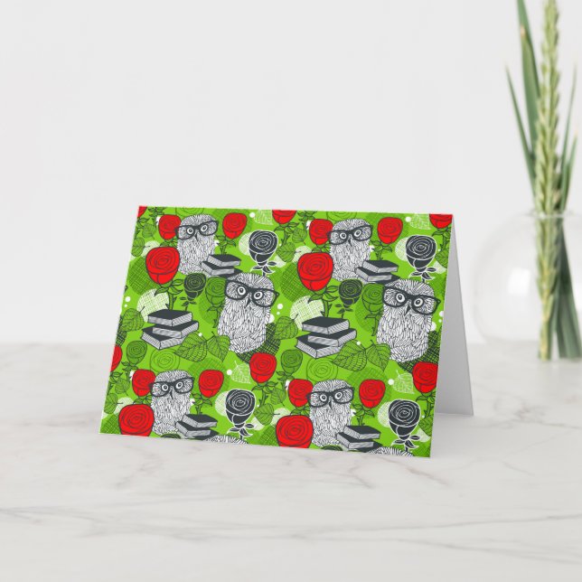 Cartão Coruja nas rosas vermelhas (Frente)