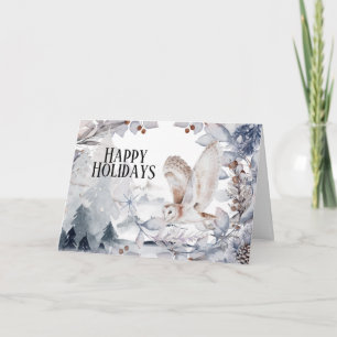 Cartão Coruja-neves Floresta de inverno paisagem festiva