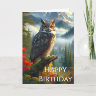 Cartão Coruja no Outono Feliz Aniversário Masculino