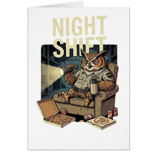 Cartão Coruja Noturna Engraçada e Cansada Comendo Pizza H