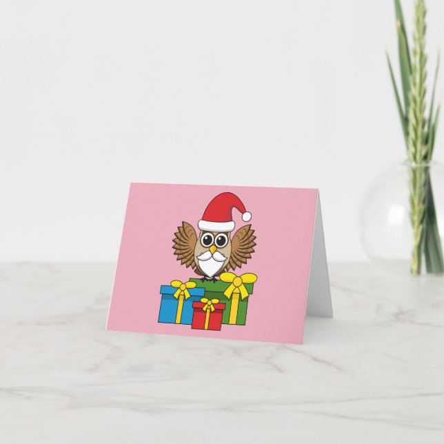 Cartão Coruja Papai Noel com Presentes (Frente)