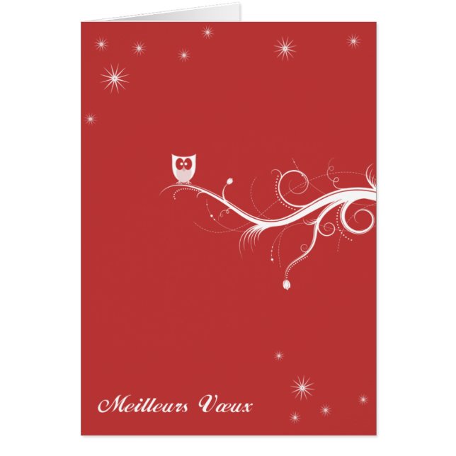 Cartão Coruja sobre um ramo - vermelho (Frente)