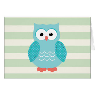 Cartão Coruja-Teal em Listras Verde Pastel