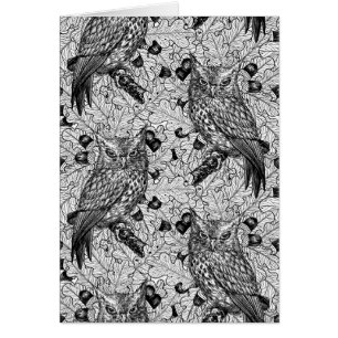 Cartão Corujas de carvalho, preto e branco