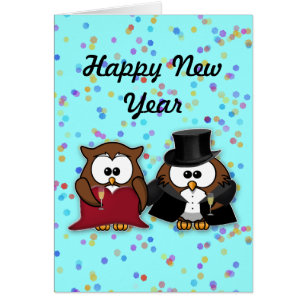 Cartão corujas de champanhe