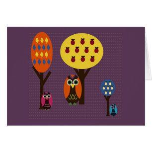 Cartão Corujas e árvores