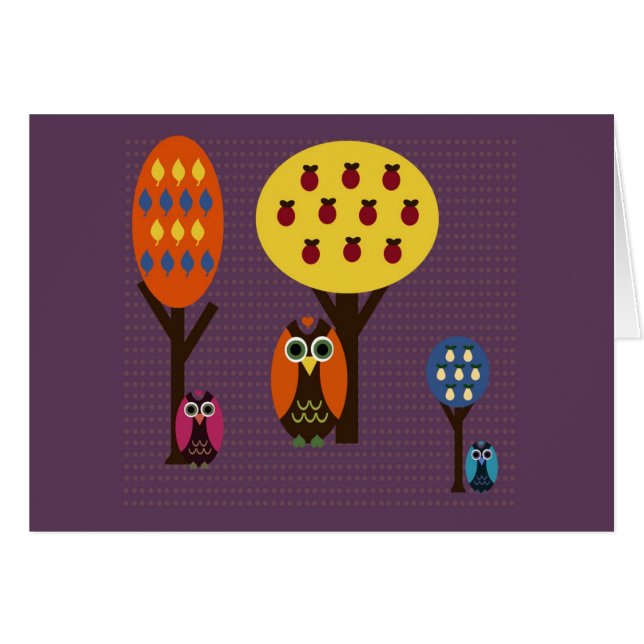 Cartão Corujas e árvores (Frente Horizontal)