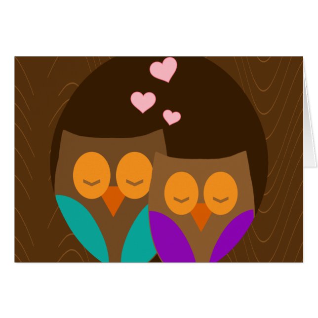 Cartão Corujas em um ninho (Frente Horizontal)