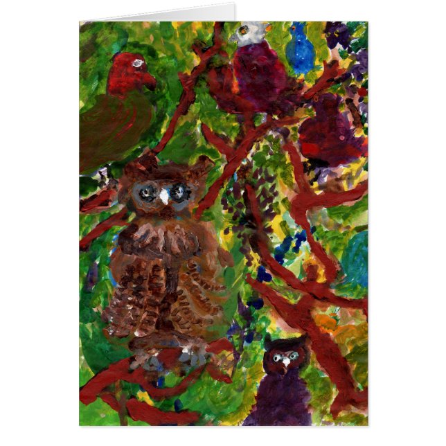Cartão Corujas nas árvores, #2 (Frente)