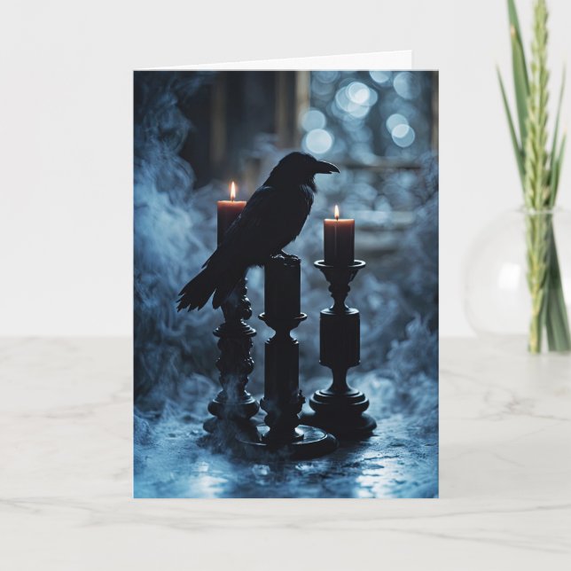 Cartão Corvo de Samhain e Velas Gótico com Fumaça (Frente)