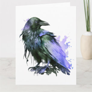 Cartão Corvo em Aquarela - Azul