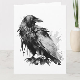 Cartão Corvo em Aquarela - P&B
