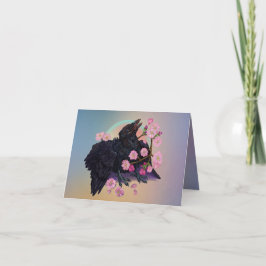Cartão Corvo-preto com flores de maçã