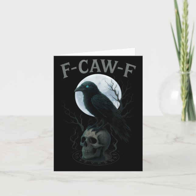 Cartão Corvo Preto Gótico Crânio Lua Halloween (Frente)