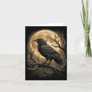 Cartão Corvo Preto Gótico Lua Corvo Floresta Escura Pássa