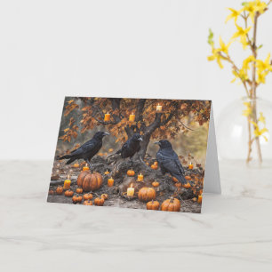 Cartão Corvos de Ravens com Velas de Pumpkins Edgar Allan