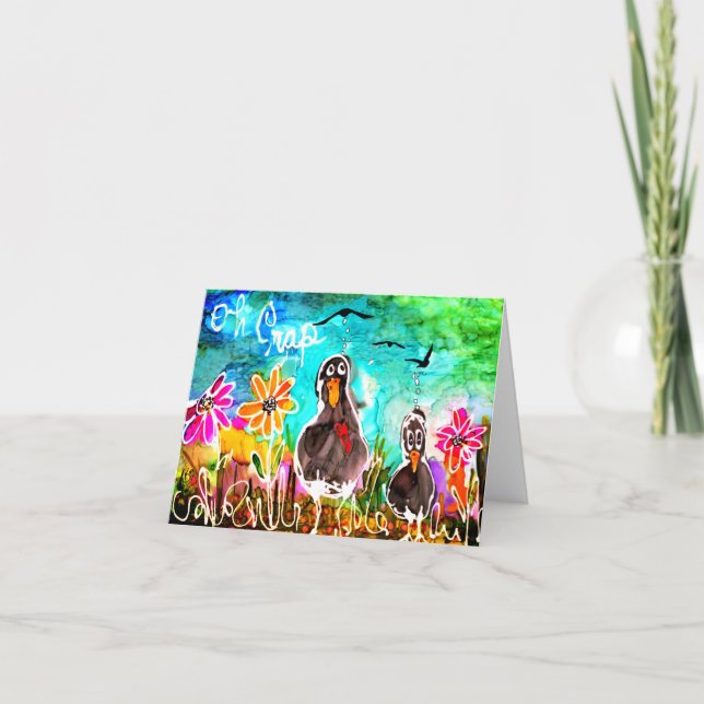 Cartão Corvos e Flores Engraçados (Frente)