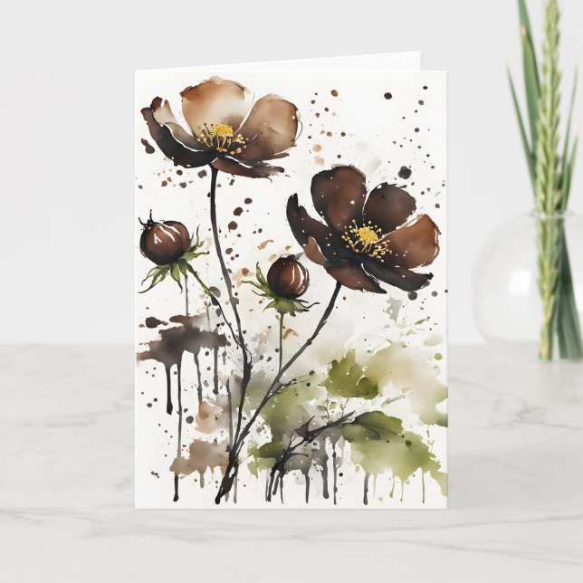 Cartão Cosmo chocolate - Flores em aquarela (Frente)