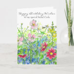 Cartão Cosmos Watercolor Flower Happy Birthday Friend<br><div class="desc">A colorful floral happy birthday card to a special friend featuring yellow snapdragons,  bright pink cosmos,  chamomile and pink wildflowers with a visiting honey bee drawn in pen and ink with watercolor.  You can customize the name and/or wording to fit your needs.</div>