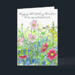 Cartão Cosmos Watercolor Flower Happy Birthday Friend<br><div class="desc">A colorful floral happy birthday card to a special friend featuring yellow snapdragons,  bright pink cosmos,  chamomile and pink wildflowers with a visiting honey bee drawn in pen and ink with watercolor.  You can customize the name and/or wording to fit your needs.</div>