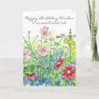 Cosmos Watercolor Flower Happy Birthday Friend