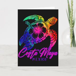 Cartão Costa Maya México Tie Dye Tartaruga Marinha Hibisc