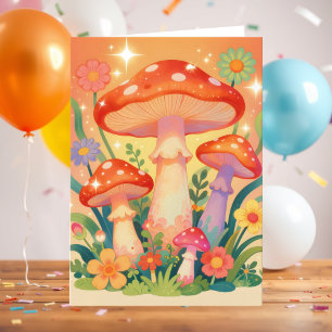 Cartão Cottage Core Cogumelos   Poema de Aniversário Capr