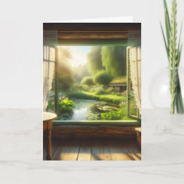 Cartão Cottagecore: Olhando para um Pond Pacífico