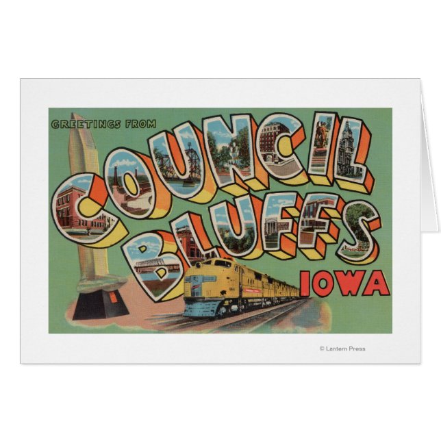 Cartão Council Bluffs, Iowa - Large Letter Scenes (Frente Horizontal)