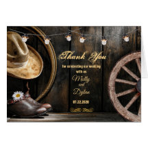 Country Boots Hat & Barn Wood Wedding Thank You