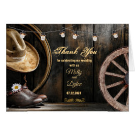 Cartão Country Boots Hat & Barn Wood Wedding Thank You