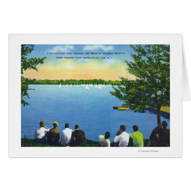 Cartão Country Club View of Sailboat Regatta on Lake (Frente Horizontal)