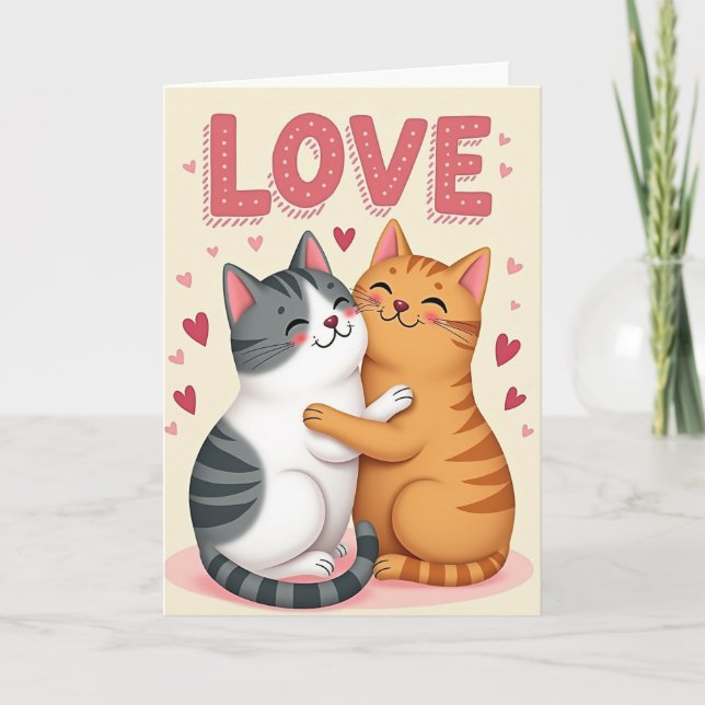 Cartão Couple Cats Hugging Love Card (Frente)
