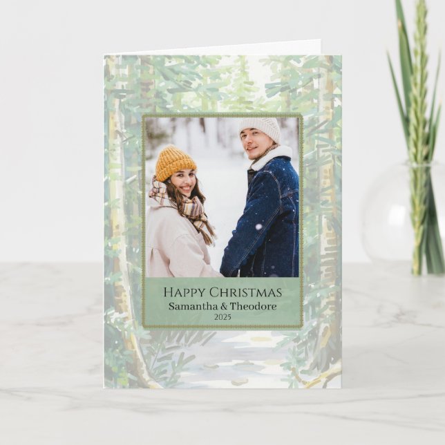 Cartão Couple Christmas Photo Card - Woodland (Frente)