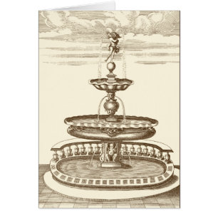 Cartão Courtyard Fountain com Cherub Ornamental