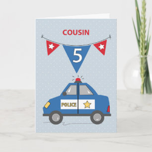 Cartão Cousin 5 Birthday - Carro da Polícia Azul