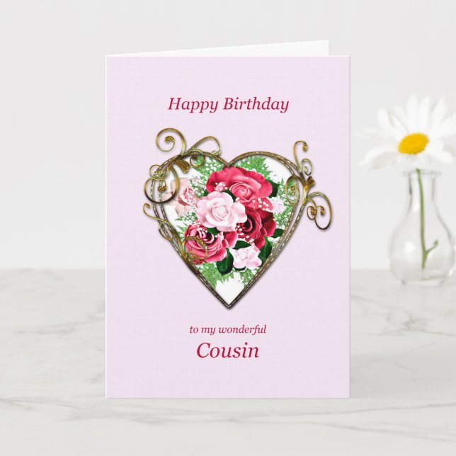 Cartão Cousin Birthday Antique Painted Roses (Planta pequena)