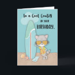 Cartão Cousin Birthday Beach Funny Cool Raccoon<br><div class="desc">Your cousin is like your best buddy. You enjoy doing things together and that includes surfing. And since he will celebrate his birthday very soon, get a copy of this card that is best to give to surfers like you two, but of course, you will be the one giving this...</div>