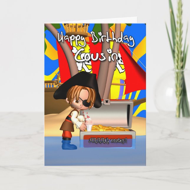 Cartão Cousin Birthday Card Pirate Treasure (Frente)