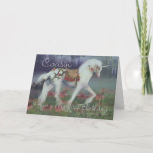 Cartão Cousin Birthday Card with Unicorn, Fantasy Birthda